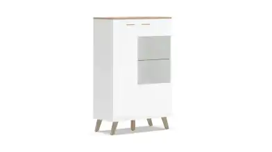 Шкаф двухдверный со стеклом Helmi, цвет Гикори кингстон+Белый блеск фото - 1 - превью